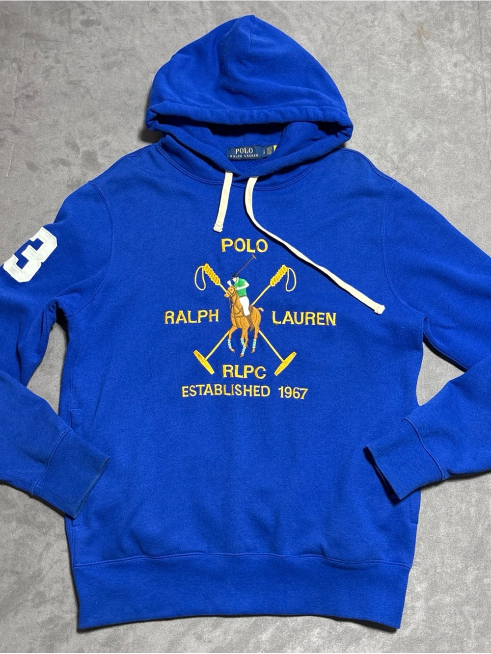 Polo Ralph Lauren Hoodie Men's Small Blue Equestrian Gold Crest Embroidered